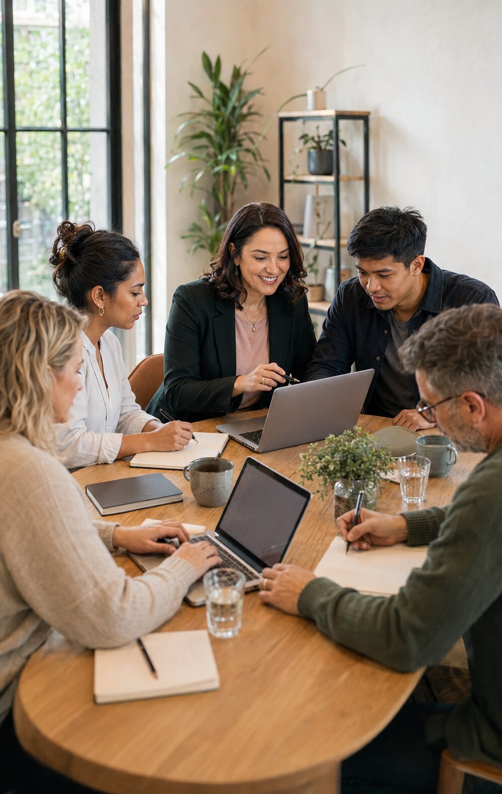 Small business owners working together around a table