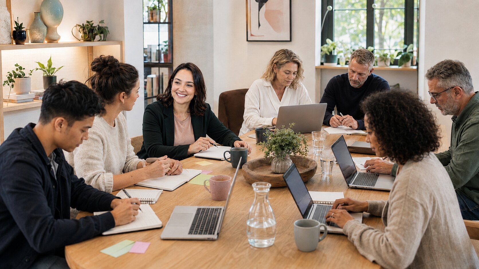 A practical working session with laptops and notebooks around a shared table